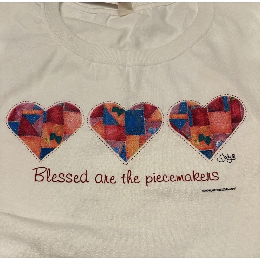 VTG Earth Moon Sun Quilting Womens  T-Shirt NWT XXL Blessed Are The Peacemakers
